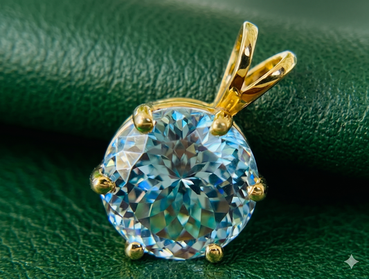 2 CT Blue Portuguese Cut Moissanite Necklace, 7.5MM Solitaire Gold Pendant, Blue Diamond Pendant, Anniversary Gift, Valentine Gift for Her