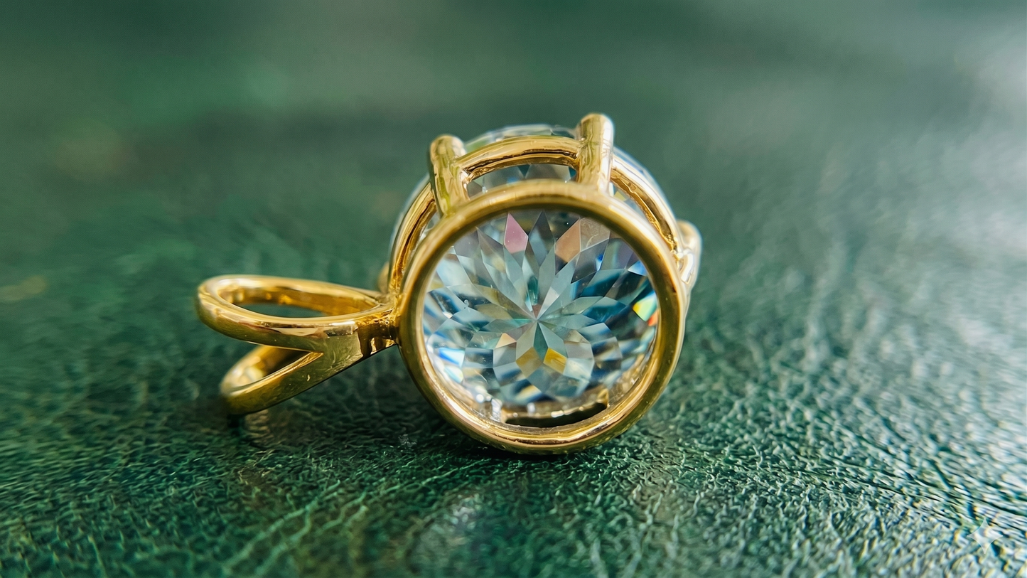 2 CT Blue Portuguese Cut Moissanite Necklace, 7.5MM Solitaire Gold Pendant, Blue Diamond Pendant, Anniversary Gift, Valentine Gift for Her